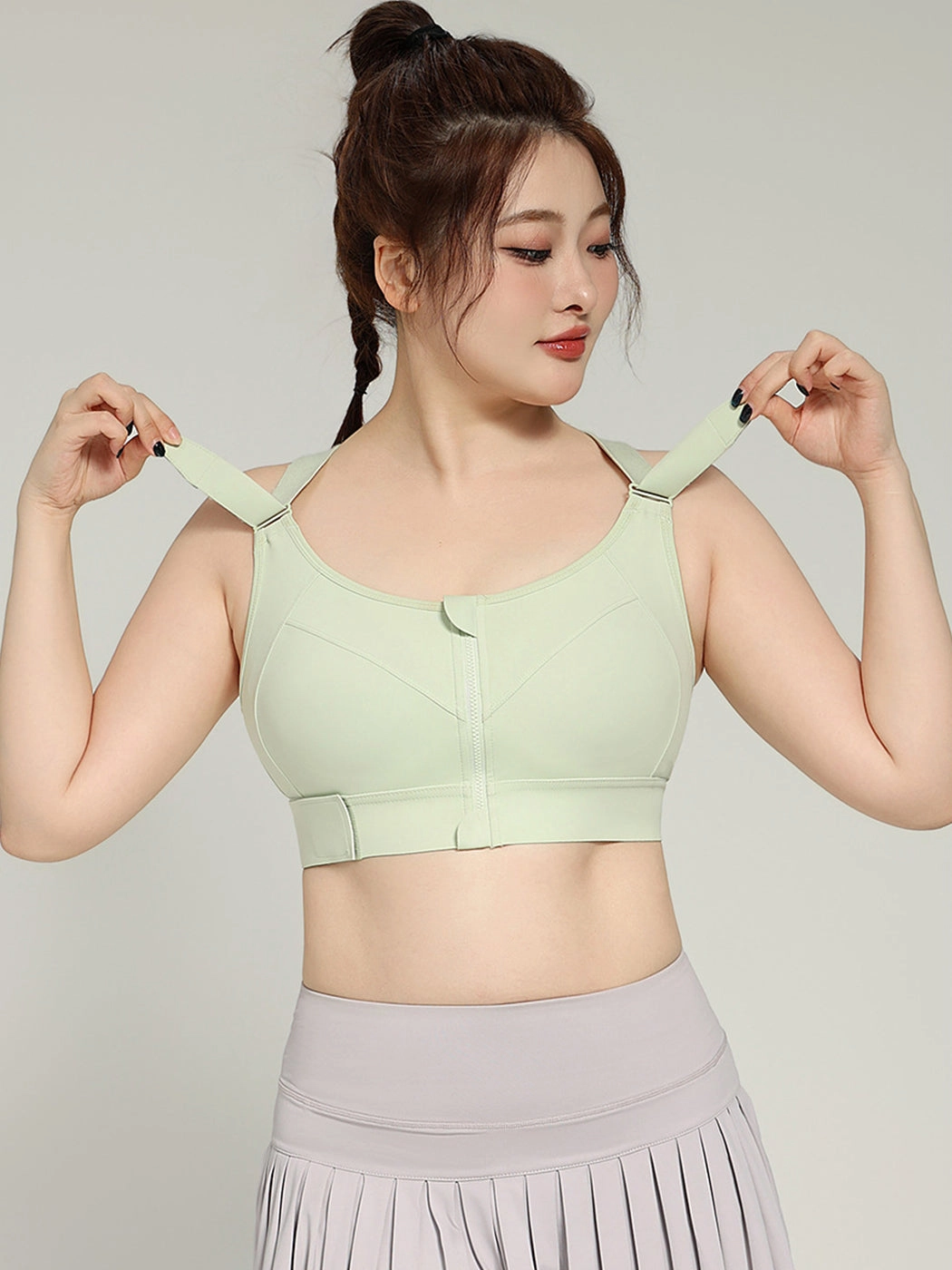 Front Zipper High-Impact Running Sports Bra with Velcro