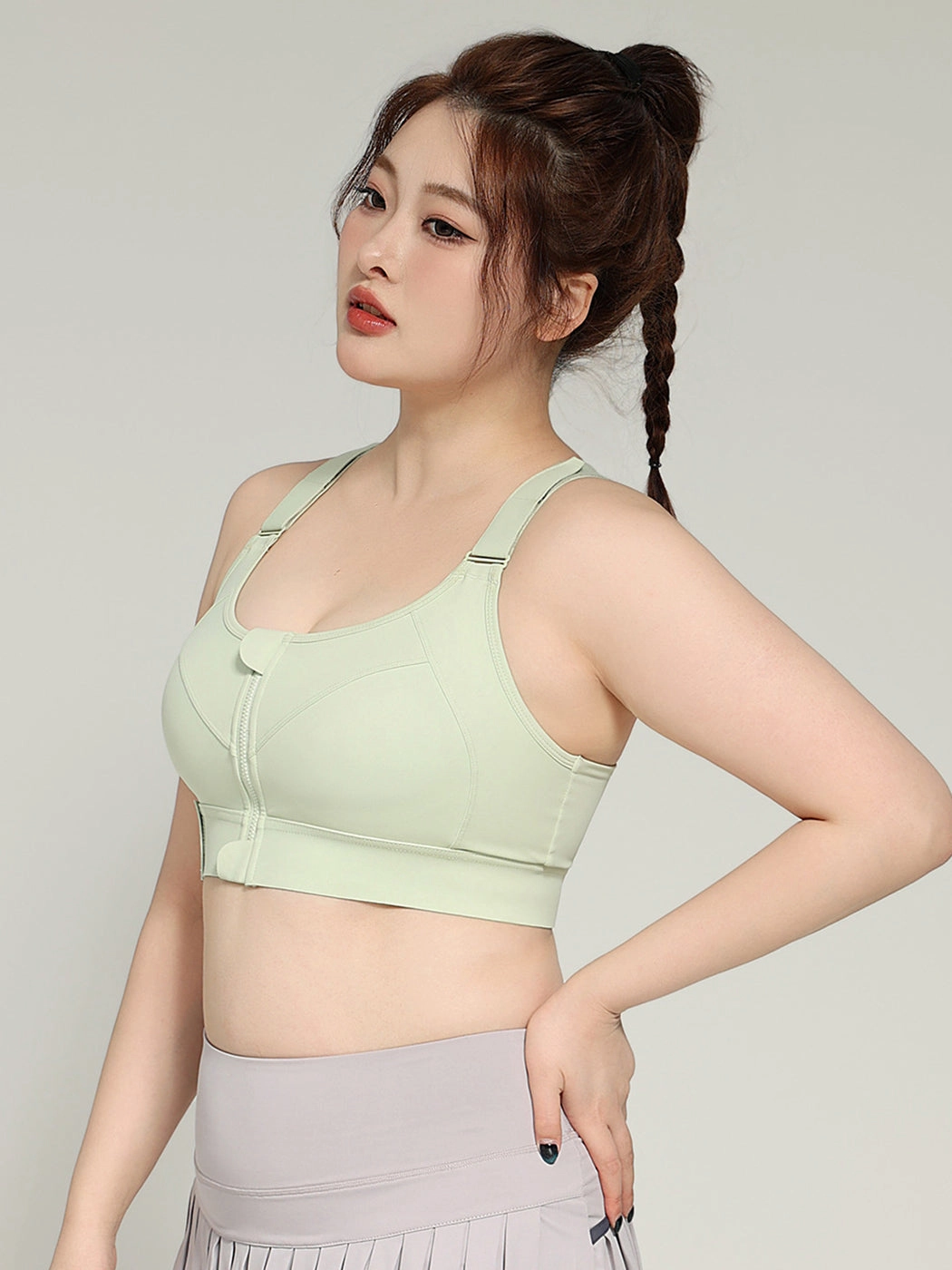 Front Zipper High-Impact Running Sports Bra with Velcro