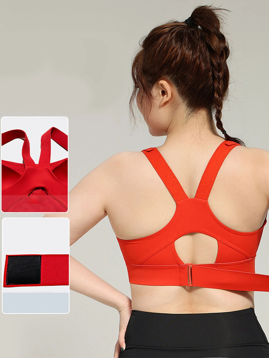 Front Zipper High-Impact Running Sports Bra with Velcro