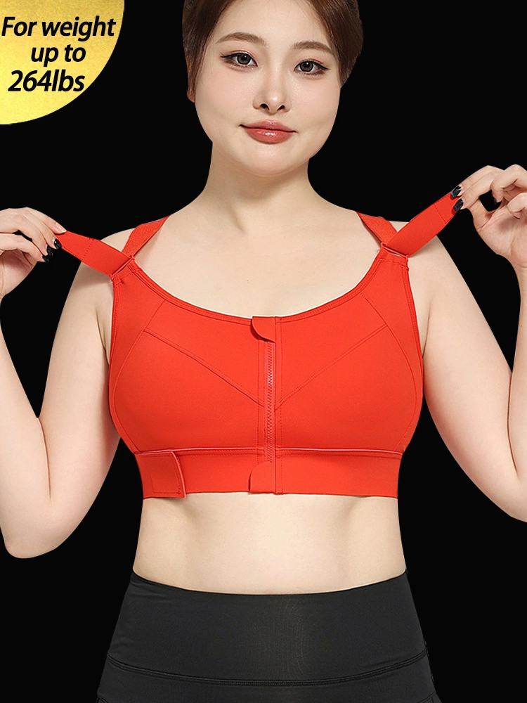 Front Zipper High-Impact Running Sports Bra with Velcro