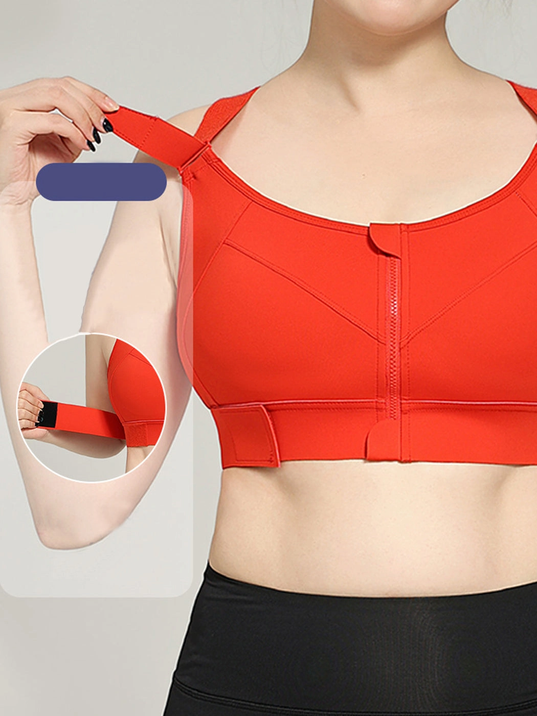 Front Zipper High-Impact Running Sports Bra with Velcro