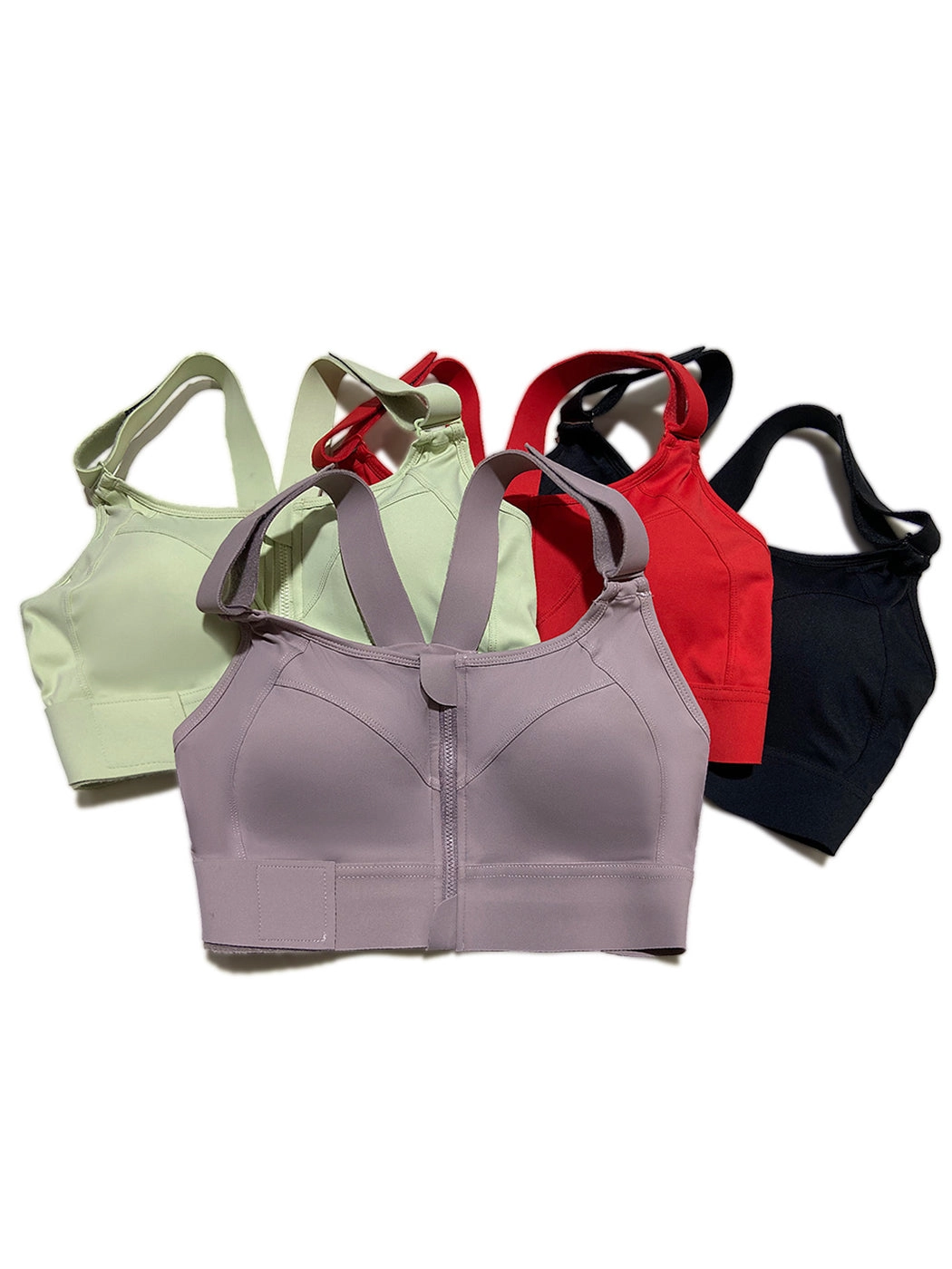 Front Zipper High-Impact Running Sports Bra with Velcro