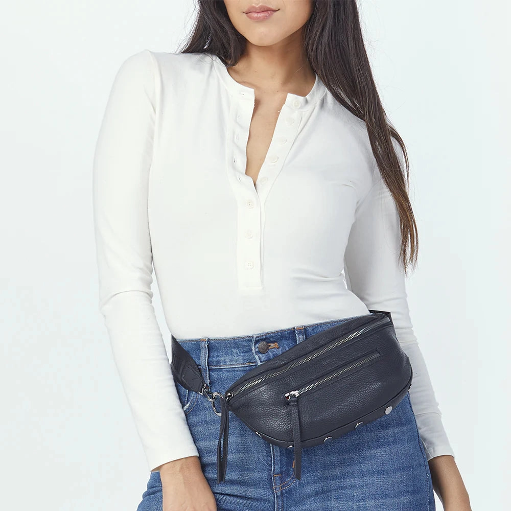 Hammitt Charles Small Leather Crossbody Bag Black/Gunmetal