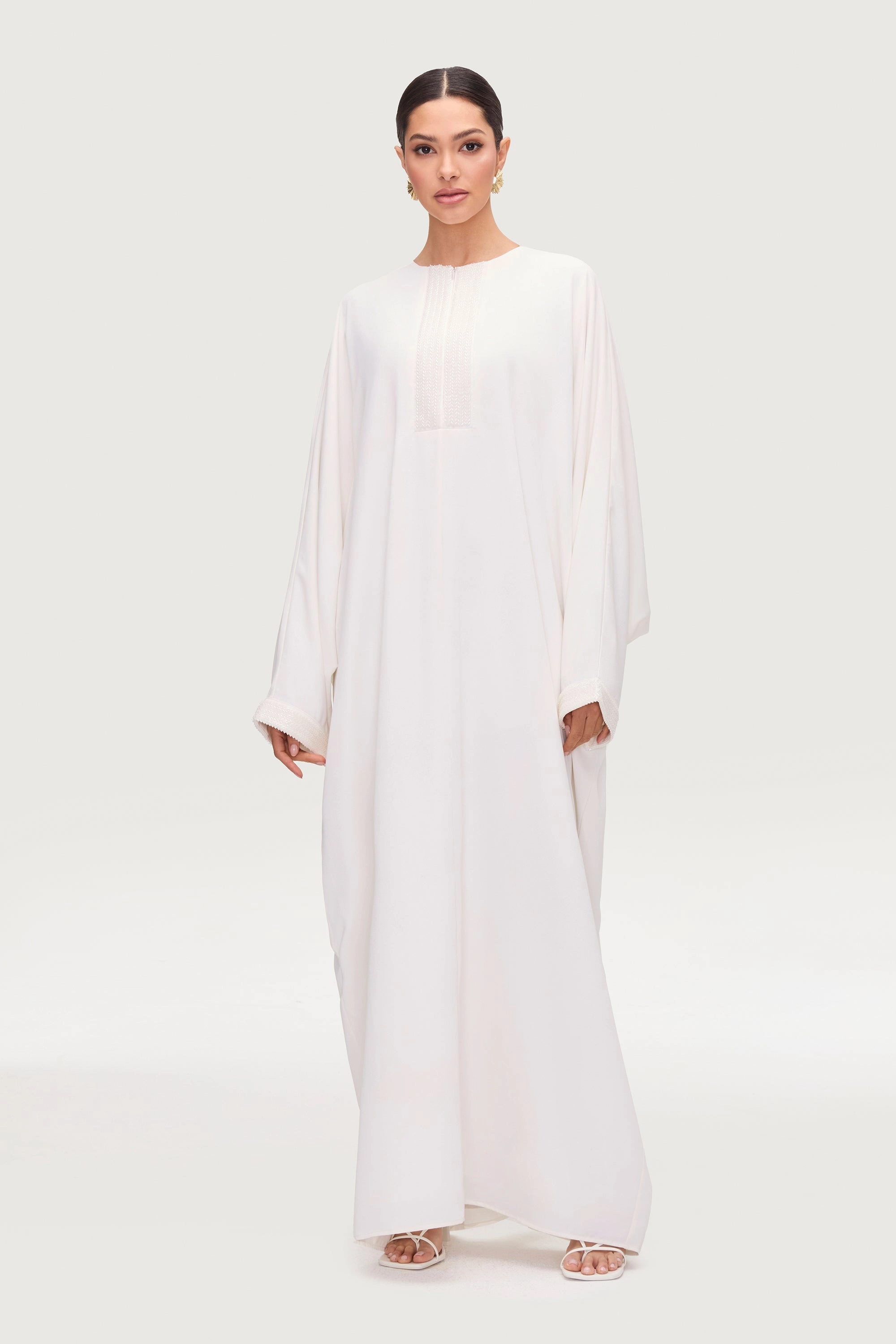 Lina Embellished Abaya - White