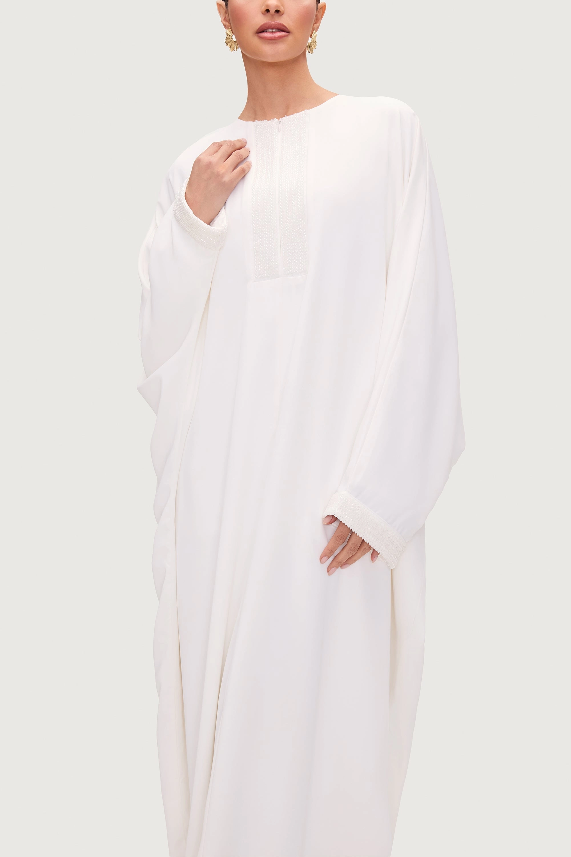 Lina Embellished Abaya - White