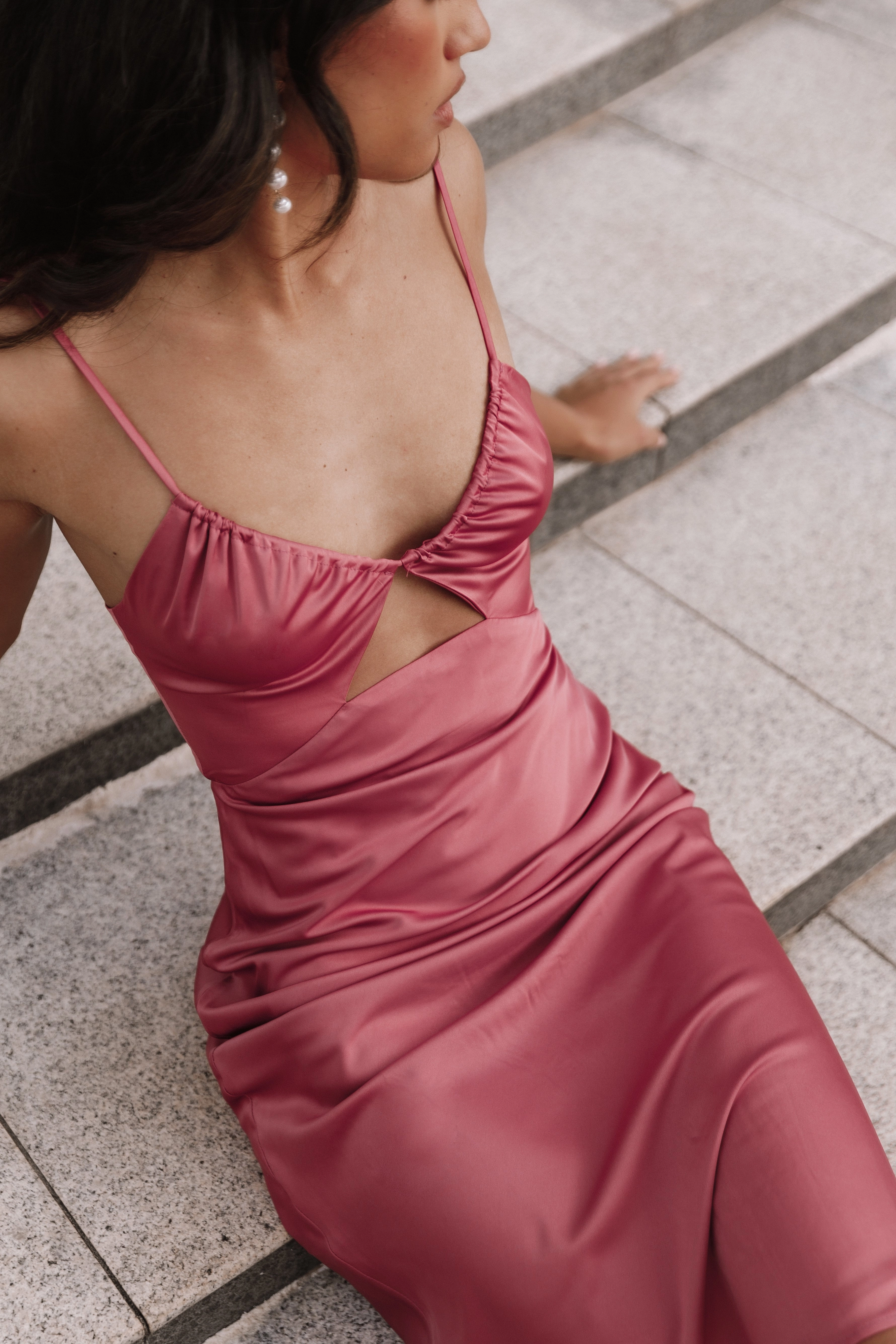 Poppy Cut Out Midi Dress - Rose