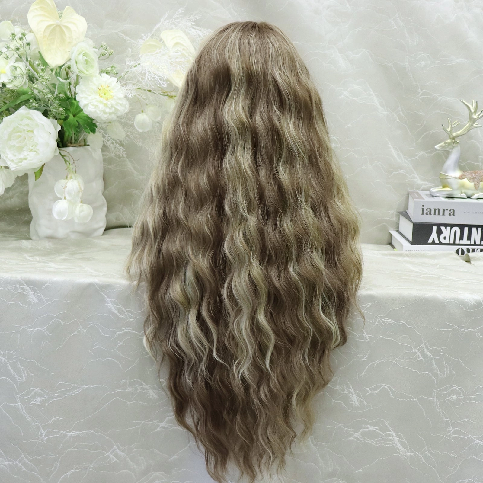 PRE-ORDER Emmy loose water wavy with brown and blonde highlight free parting(13*4) 28 inches lace front wig