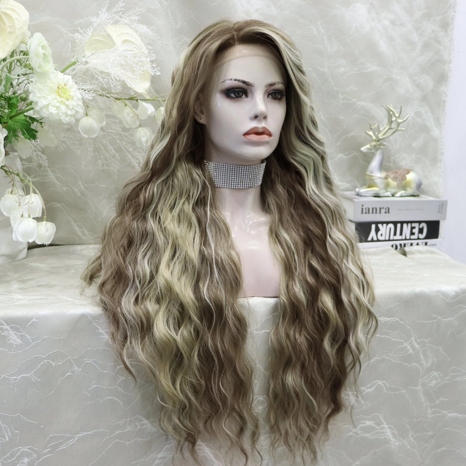 PRE-ORDER Emmy loose water wavy with brown and blonde highlight free parting(13*4) 28 inches lace front wig