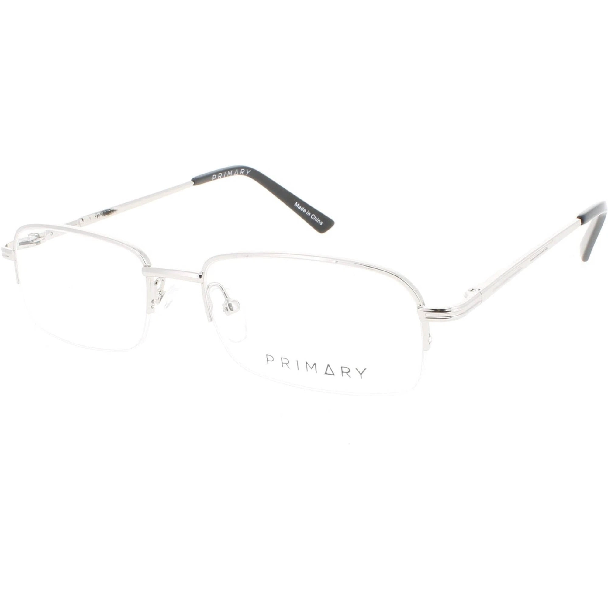 Primary Men's Eyeglasses - Demo Lens Metal Rectangular Half Rim Frame | 1086 SILVER