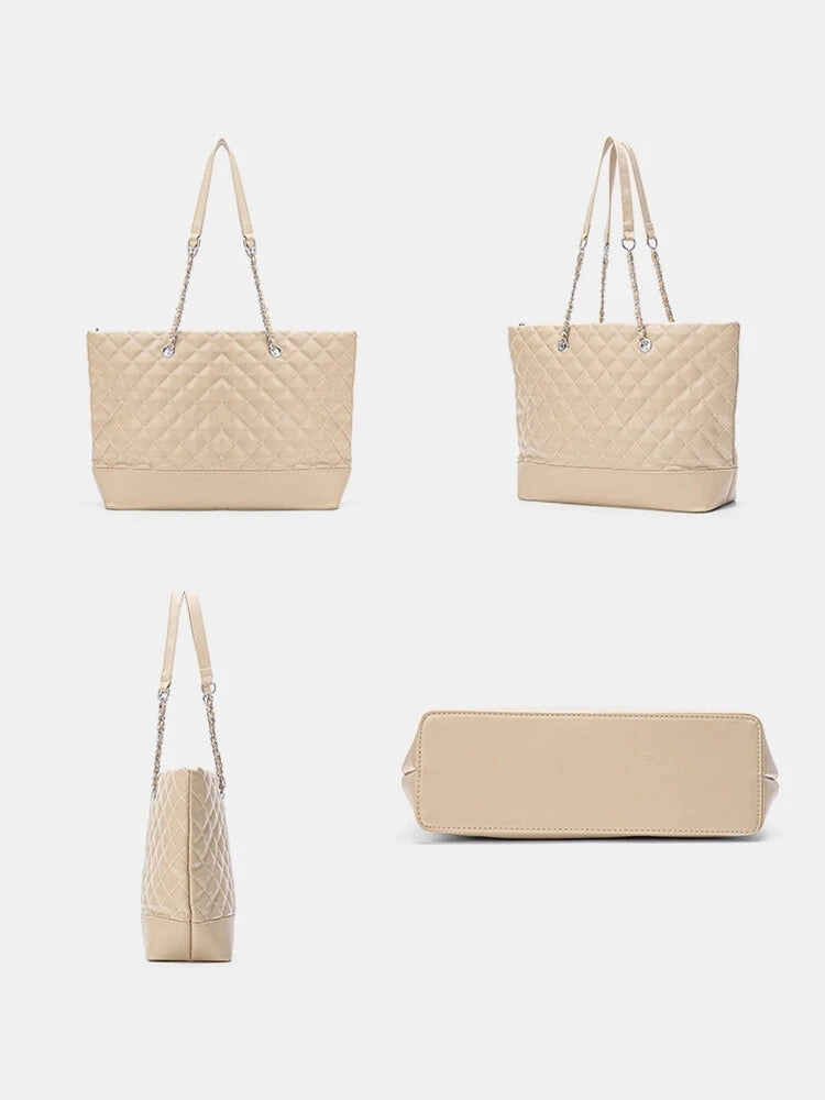 Simple Casual Large Capacity Check Metal Chain Tote Bag