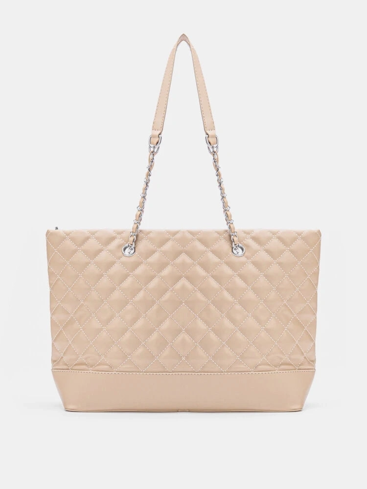 Simple Casual Large Capacity Check Metal Chain Tote Bag