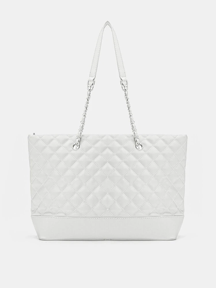 Simple Casual Large Capacity Check Metal Chain Tote Bag