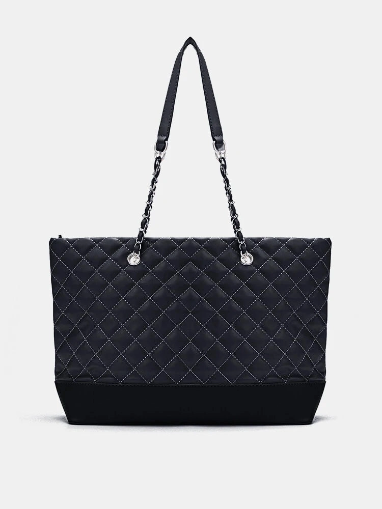 Simple Casual Large Capacity Check Metal Chain Tote Bag