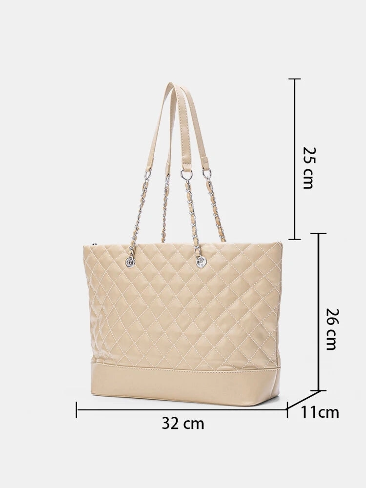 Simple Casual Large Capacity Check Metal Chain Tote Bag
