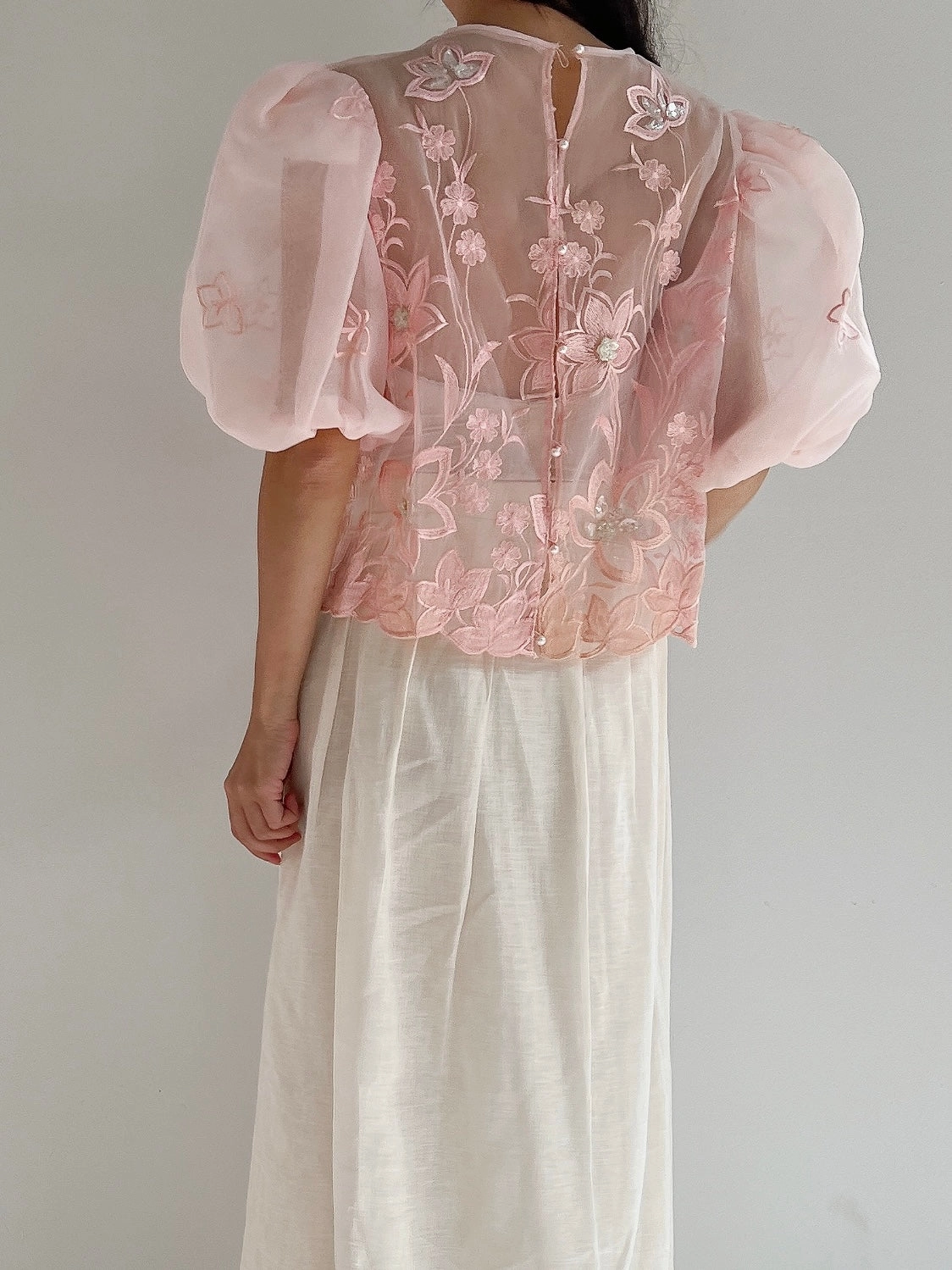 Vintage Voile Organza Embroidered Top - M