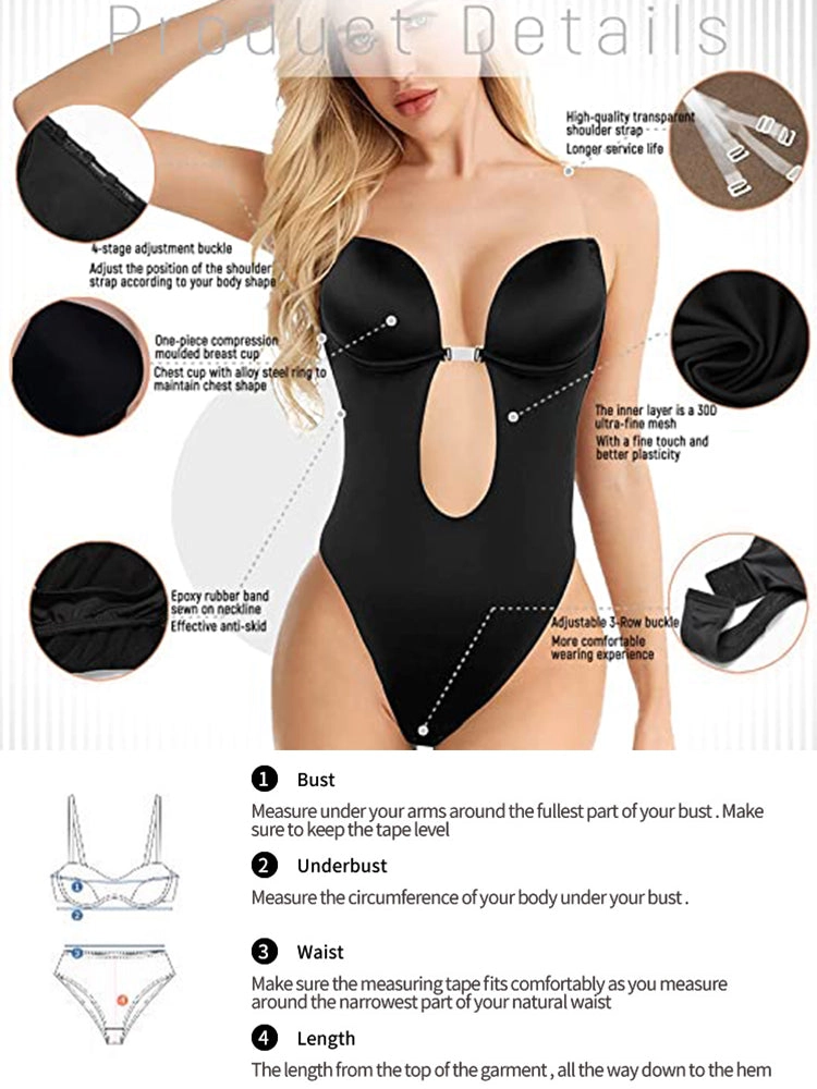 Women's Backless Built-in Wireless Bra Embroidered Lace Body Shaper