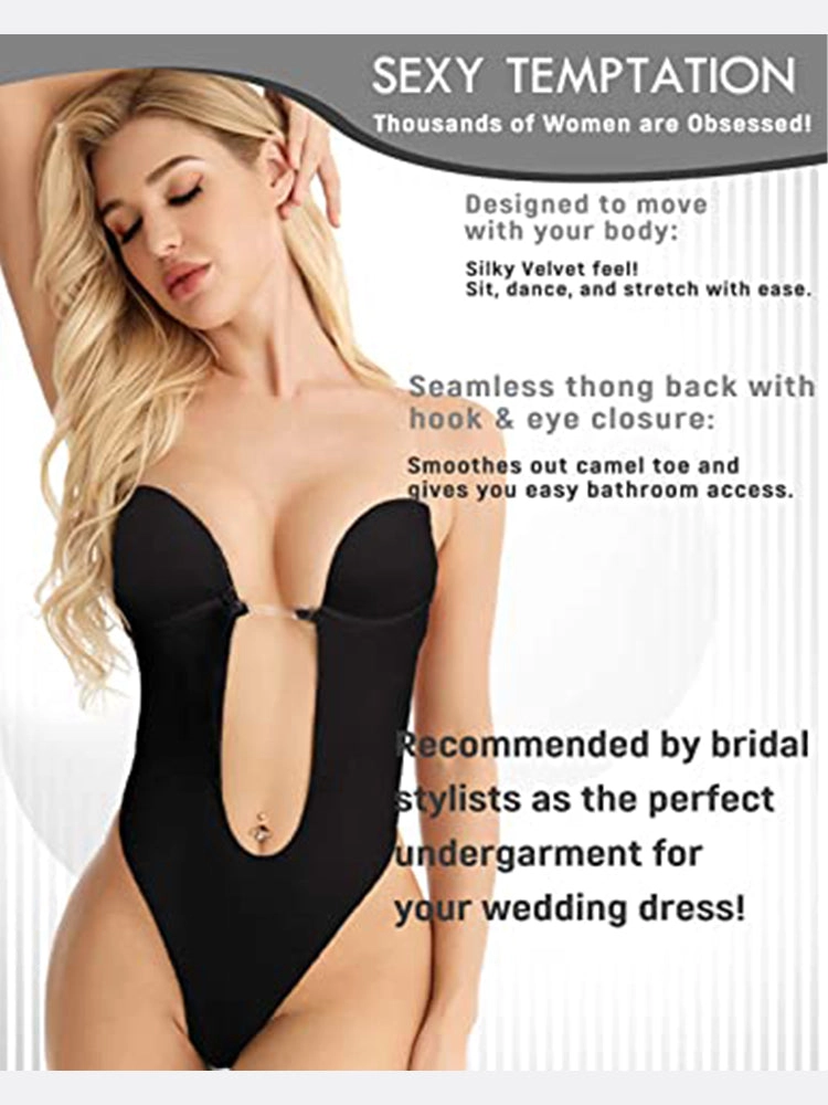 Women's Backless Built-in Wireless Bra Embroidered Lace Body Shaper