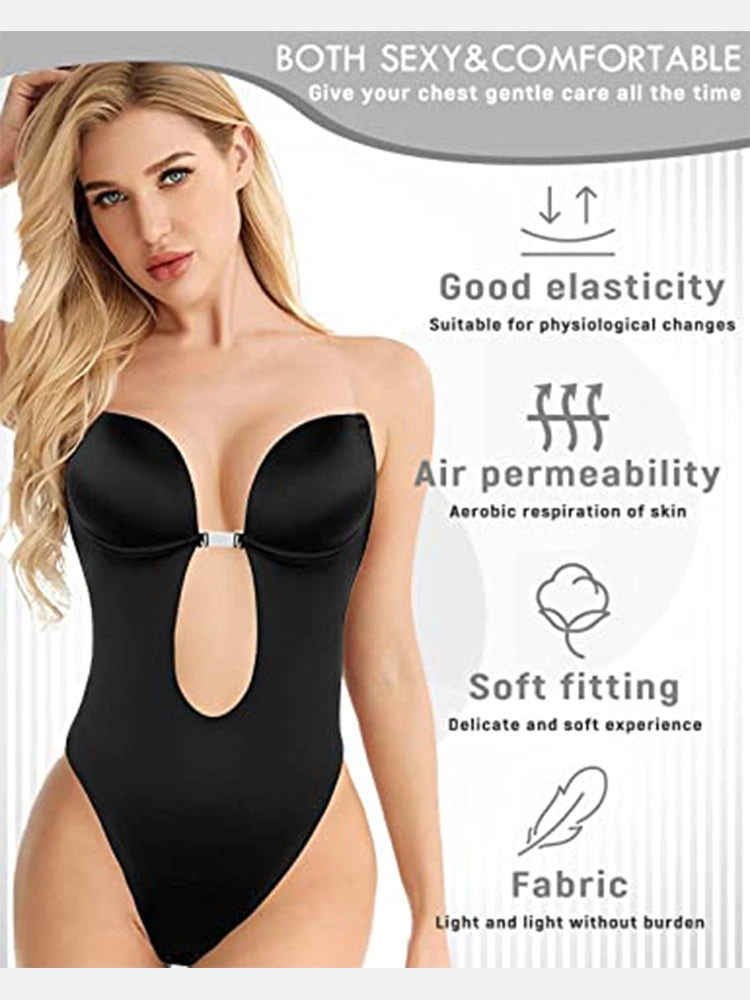 Women's Backless Built-in Wireless Bra Embroidered Lace Body Shaper