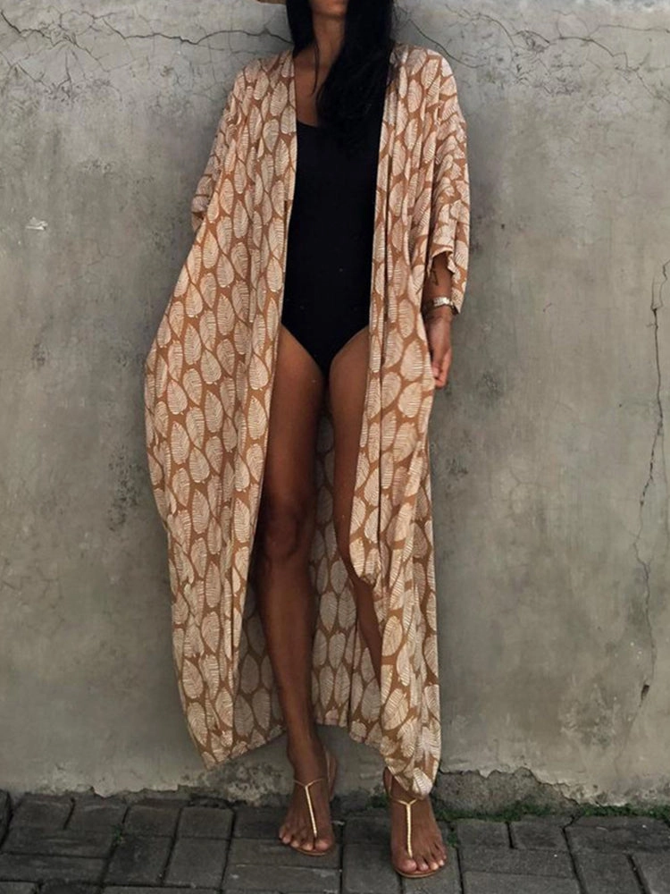 Womens Beach Casual Long Cardigan Swimsuits Bikini Cover Ups