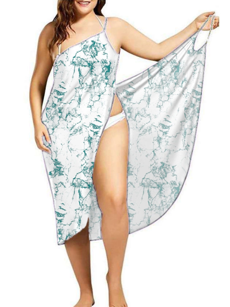 Women’s Plus Size Printed Cover Up Beach Backless Wrap Long Dress