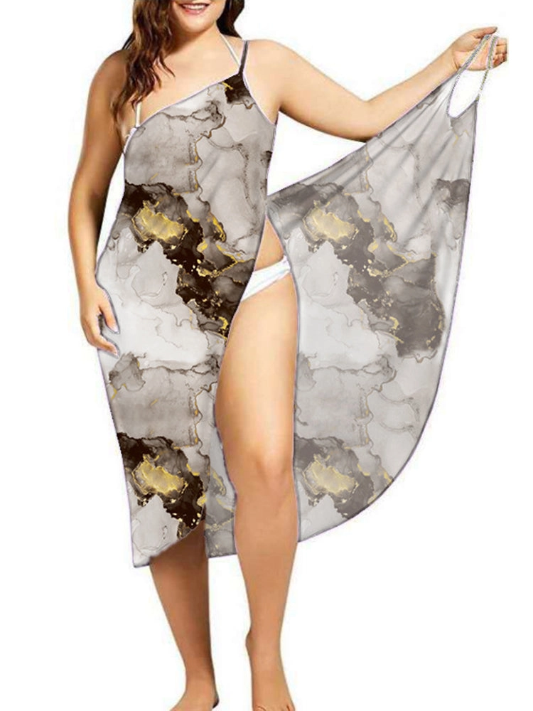 Women’s Plus Size Printed Cover Up Beach Backless Wrap Long Dress